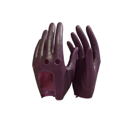 MGGMOKAY Damen Leder Autohandschuhe Lederhandschuhe Ungefüttert,Burgundy,L von MGGMOKAY