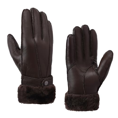 MGGMOKAY Damen Shearling Handschuhe Damen Lederhandschuhe Shearling Warme Winterhandschuhe,Braun,XXL von MGGMOKAY