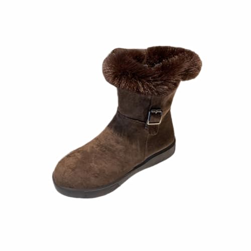 MGGMOKAY Damen-Winterstiefel Warm Gefütterte Schneestiefe halbhoher Wade,Braun,37 von MGGMOKAY