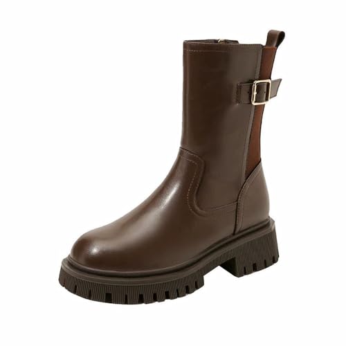 Damen Chelsea Stiefel mit dicker Sohle Lokomotivstiefel wasserdicht Bequemer Klassische Stiefeletten mit seitlichem Reißverschluss,Braun,40 von MGGMOKAY