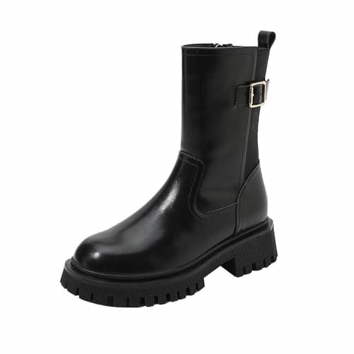Damen Chelsea Stiefel mit dicker Sohle Lokomotivstiefel wasserdicht Bequemer Klassische Stiefeletten mit seitlichem Reißverschluss,Schwarz,38 von MGGMOKAY