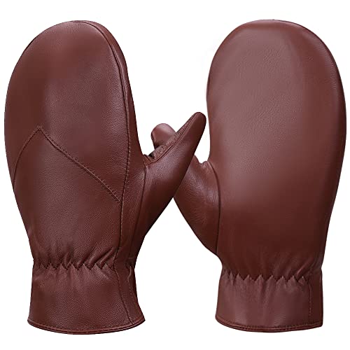 MGGMOKAY Fäustlinge Herren, Winter Warme Echtleder Schaffell handschuhe,Cognac,XL von MGGMOKAY