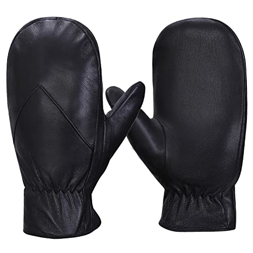 MGGMOKAY Fäustlinge Herren, Winter Warme Echtleder Schaffell handschuhe,Schwarz,M von MGGMOKAY