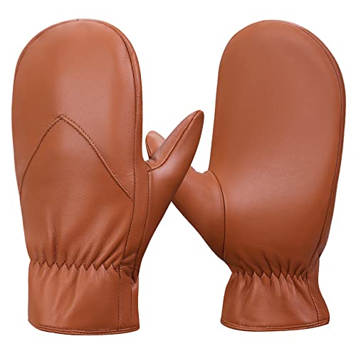 MGGMOKAY Fäustlinge Herren, Winter Warme Echtleder Schaffell handschuhe,Tan,XL von MGGMOKAY