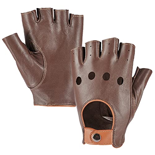 MGGMOKAY Fingerlose Herren Half Finger Autofahrer Handschuhe aus Leder,BraunKamel,S von MGGMOKAY