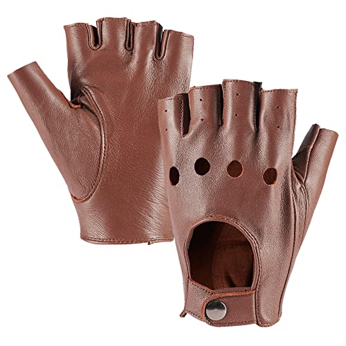 MGGMOKAY Fingerlose Herren Half Finger Autofahrer Handschuhe aus Leder,Sattel,XL MGGMOKAY Fingerlose Herren Half Finger Autofahrer Handschuhe aus Leder,Sattel,XL von MGGMOKAY