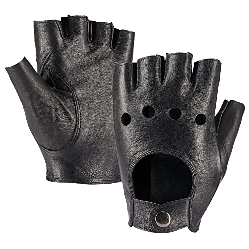 MGGMOKAY Fingerlose Herren Half Finger Autofahrer Handschuhe aus Leder,Schwarz,M von MGGMOKAY