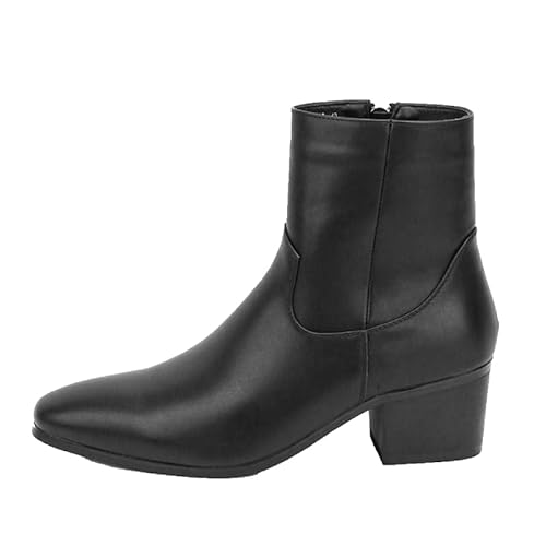 MGGMOKAY Herren Chelsea Boot Spitze Zehe Seite Reißverschluss Hohe Ferse Lederstiefel,Schwarz,41 von MGGMOKAY