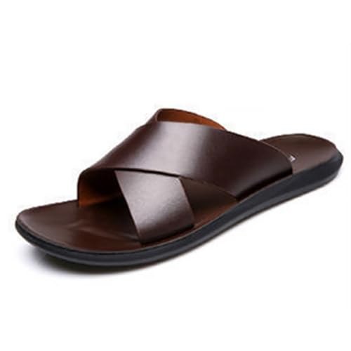 MGGMOKAY Herren Cross Leder Sandalen,Herren Sommer Pantoletten,Männer Bequem Leicht Slide Sandal,Braun,44 MGGMOKAY Herren Cross Leder Sandalen,Herren Sommer Pantoletten,Männer Bequem Leicht Slide Sandal,Braun,44 von MGGMOKAY