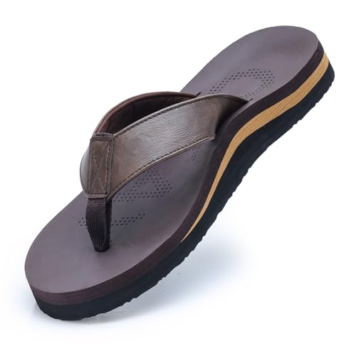 MGGMOKAY Herren Flip Flops Weiche Zehentrenner Outdoor Sports Pantoffeln mit orthopädischer Fußgewölbeunterstützun,Braun,41 von MGGMOKAY