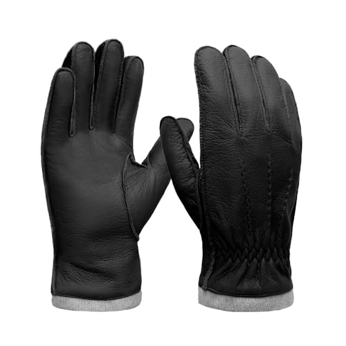 MGGMOKAY Herren Hirschleder Handschuhe Touchscreen Mit Kaschmirfutter,Schwarz,L von MGGMOKAY