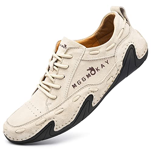 MGGMOKAY Herren Klassische Mokassins Flache Slipper Weich Comfort Freizeit Schuhe,Beige,43 von MGGMOKAY