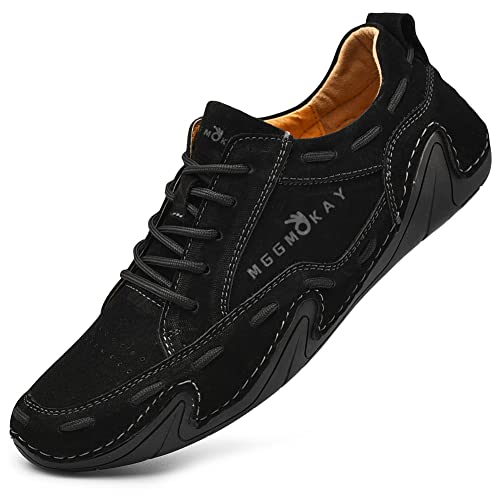 MGGMOKAY Herren Klassische Mokassins Flache Slipper Weich Comfort Freizeit Schuhe,Schwarz,44 von MGGMOKAY