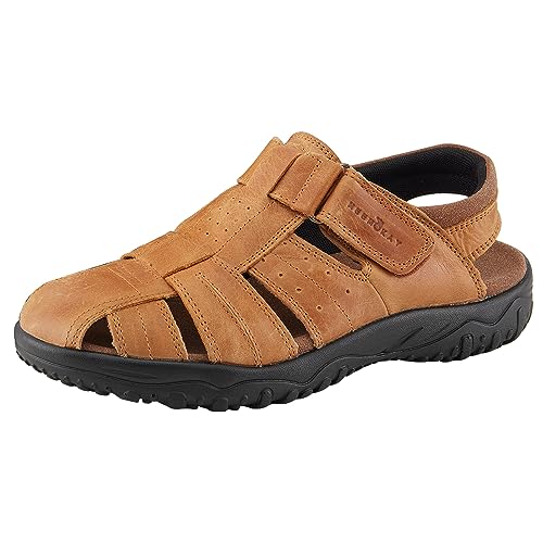 MGGMOKAY Herren Leder Sandalen Fisherman Closed Toe Outdoor-Sandale,Bräunen,40 von MGGMOKAY