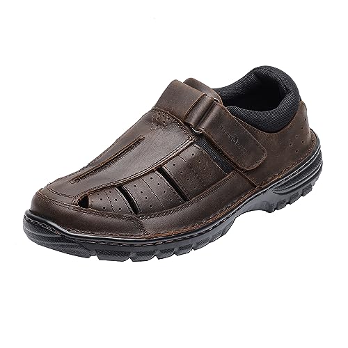 MGGMOKAY Herren Leder Sandalen Geschlossene Zehe Fischersandale,Braun,41 von MGGMOKAY