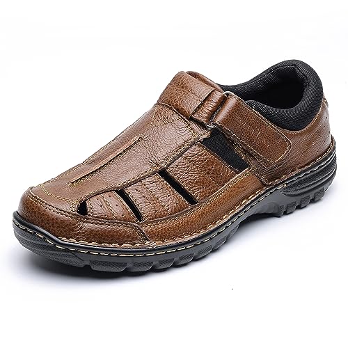 MGGMOKAY Herren Leder Sandalen Geschlossene Zehe Fischersandale,Rötlich-braun,42 von MGGMOKAY