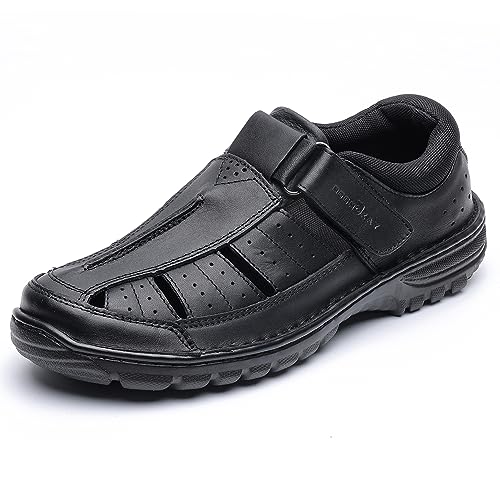 MGGMOKAY Herren Leder Sandalen Geschlossene Zehe Fischersandale,Schwarz,40 von MGGMOKAY