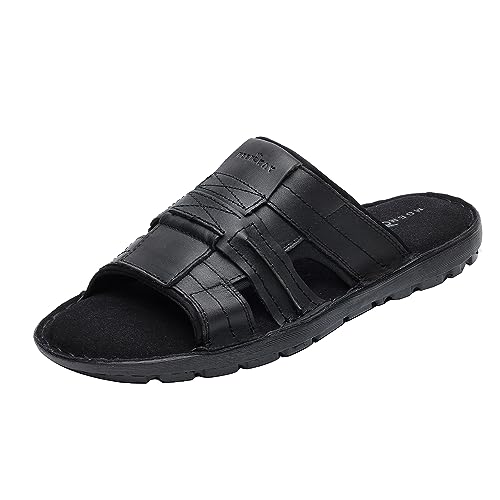 MGGMOKAY Herren Leder Sandalen Sommer Hausschuhe Herren Pantoletten für Innen- und Außenbereich Bequem Leichten,Schwarz,42 von MGGMOKAY