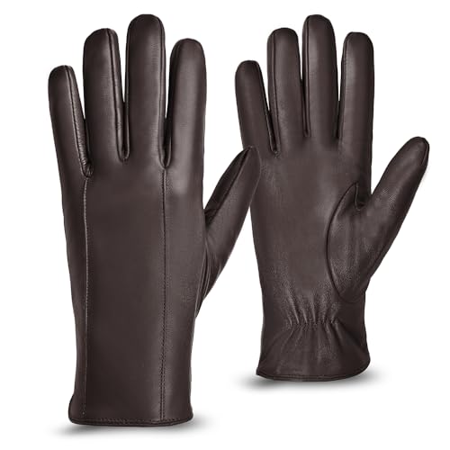 MGGMOKAY Herren Lederhandschuhe aus echtem mit Futter Warm Kaschmir,Braun,L von MGGMOKAY