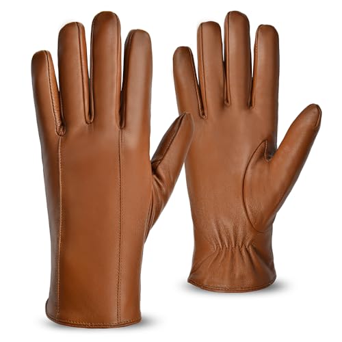 MGGMOKAY Herren Lederhandschuhe aus echtem mit Futter Warm Kaschmir,Kamel,XL von MGGMOKAY