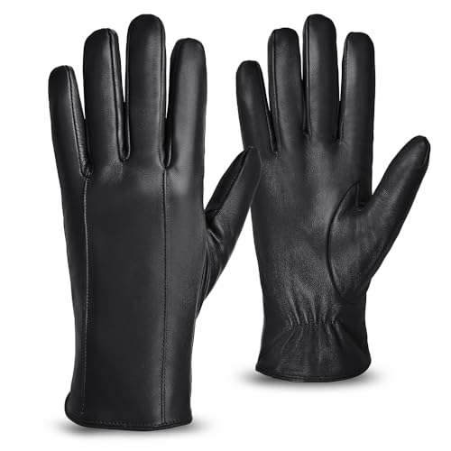 MGGMOKAY Herren Lederhandschuhe aus echtem mit Futter Warm Kaschmir,Schwarz,L von MGGMOKAY