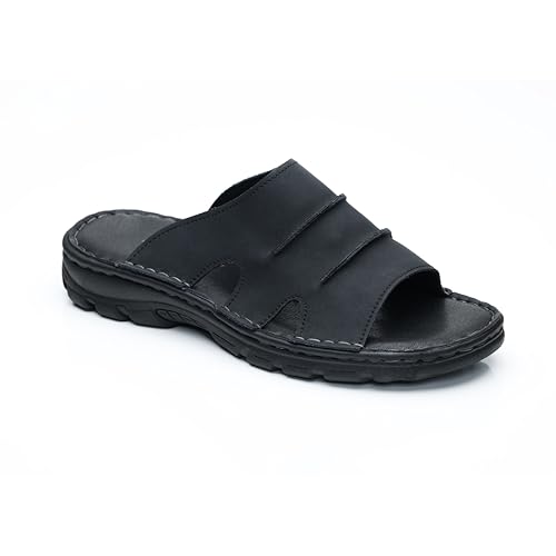 MGGMOKAY Herren Naturleder Pantoletten Bequem Sommer Sandalen Hausschuhe für Innen- und Außenbereich,Schwarz,45 von MGGMOKAY