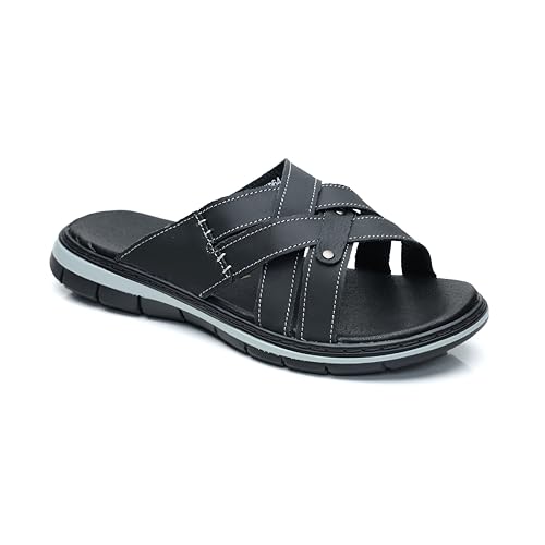 MGGMOKAY Herren Naturleder Pantoletten Sommer Klassische Sandalen Männer Casual Sandalen,Schwarz,45 von MGGMOKAY