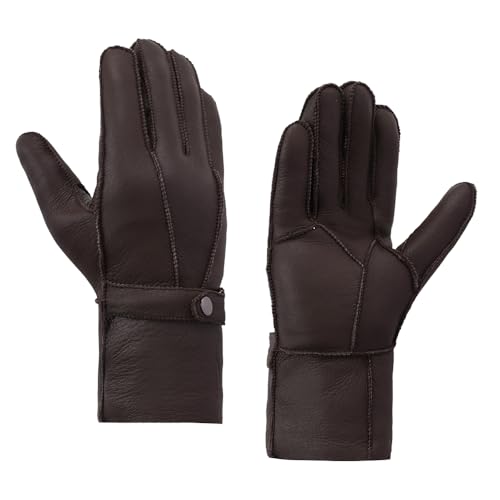 MGGMOKAY Männer Shearling Handschuhe Herren Lederhandschuhe Shearling Warme Winterhandschuhe,Braun,XXL von MGGMOKAY