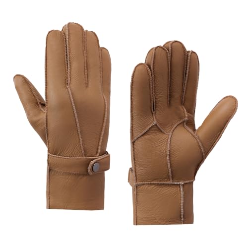 MGGMOKAY Männer Shearling Handschuhe Herren Lederhandschuhe Shearling Warme Winterhandschuhe,Kamel,S von MGGMOKAY