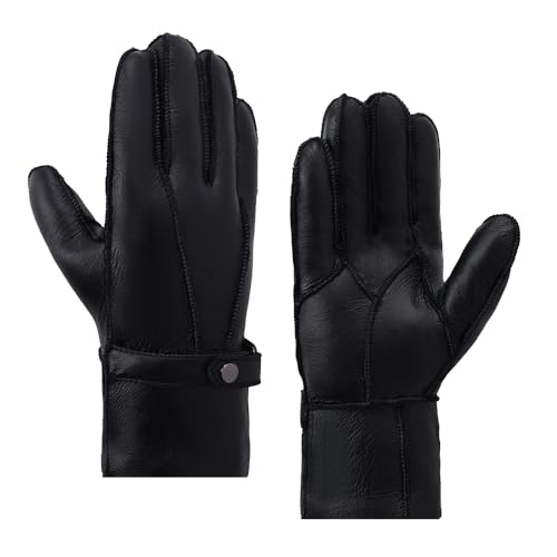 MGGMOKAY Männer Shearling Handschuhe Herren Lederhandschuhe Shearling Warme Winterhandschuhe,Schwarz,XXL von MGGMOKAY