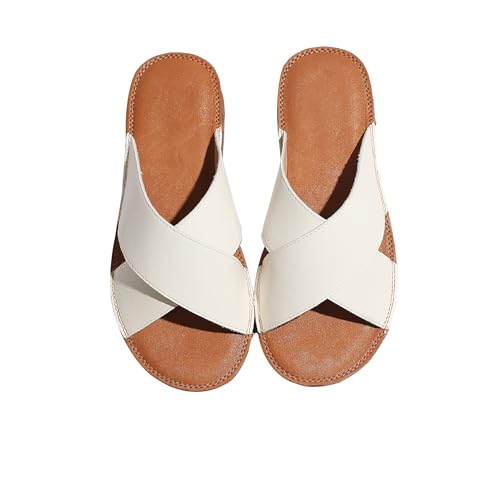 MGGMOKAY Sandalen Damen Sommer mit Weiches Fußbett,weiß,Slides Damen Sandalen,37 von MGGMOKAY