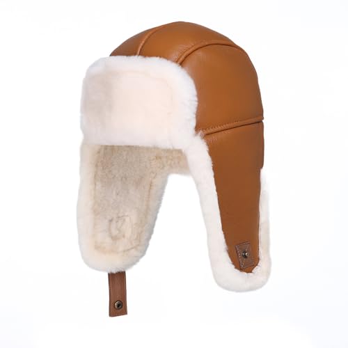 MGGMOKAY Unisex Lammfell Shearling Wintermütze,Aviatormütze,Russische Ushanka Trapper Winterfellmütze,Kamel,L MGGMOKAY Unisex Lammfell Shearling Wintermütze,Aviatormütze,Russische Ushanka Trapper Winterfellmütze,Kamel,L von MGGMOKAY