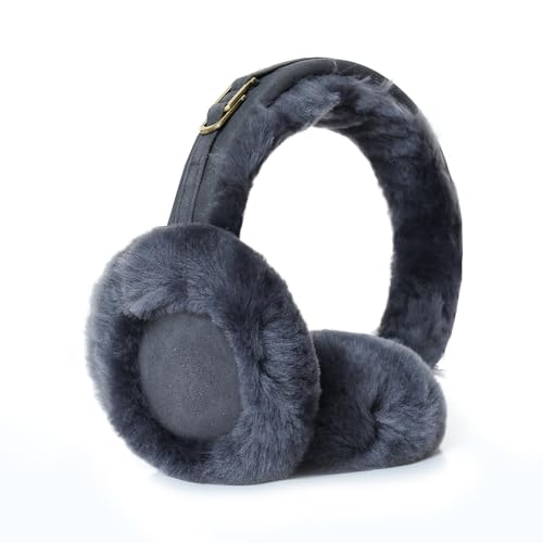 MGGMOKAY Unisex Winter Ohrenschützer - Warm Schafsfell Outdoor für Männer Frauen, Faltbar, Grau von MGGMOKAY