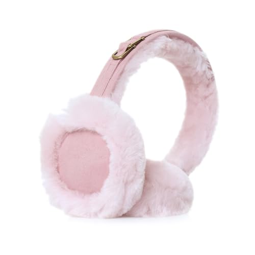 MGGMOKAY Unisex Winter Ohrenschützer - Warm Schafsfell Outdoor Ohrenschützer für Männer Frauen, Faltbar, Rosa von MGGMOKAY