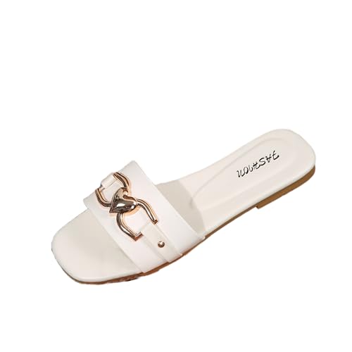 The Drop Monika Flat Sommer Slide Sandal Damen Flat Sandal,weiß,37 von MGGMOKAY