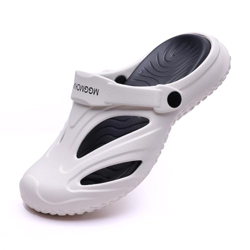 Unisex Clogs Pantoletten Strand Hausschuhe Sommer Sandalen Gartenschuhe mit Fußbett aus Weichem,White,38/39 von MGGMOKAY