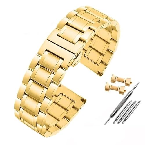 MGHN 14 16 18 19 20 21 22 24 mm Edelstahl-Uhrenarmband, Metall, flaches/gebogenes Ende, Armband, Uhrenzubehör (Color : Gold, Size : 16mm) von MGHN