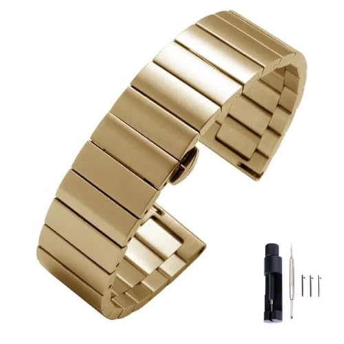 MGHN 16mm 18mm 20mm 22mm Edelstahl Uhrenarmband Metall Butterfly Schnalle Armband Armband Zubehör mit Werkzeug(Color:Gold,Size:20mm) von MGHN