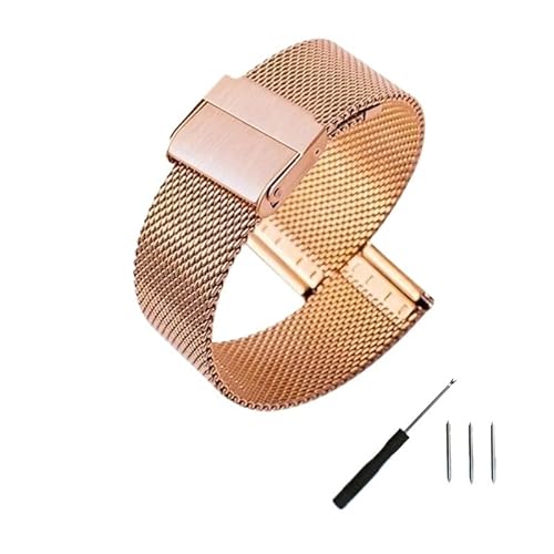 MGHN 18 20 22 24mm Quick Release Edelstahl Uhrenarmband for Frauen Männer Universal Armband Uhr Zubehör Mit Werkzeug(Color:Rose Gold,Size:22mm) von MGHN