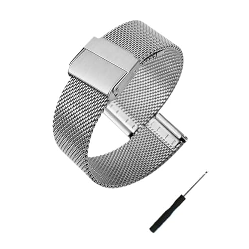 MGHN 18 20 22 24mm Quick Release Edelstahl Uhrenarmband for Frauen Männer Universal Armband Uhr Zubehör Mit Werkzeug(Color:Silver,Size:24mm) von MGHN