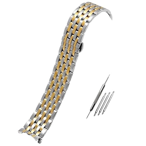 MGHN 18MM 20MM 22MM Edelstahl-Armband for Herren und Damen, gebogenes Schnellverschluss-Armband(Color:A-silver-gold,Size:22mm) von MGHN