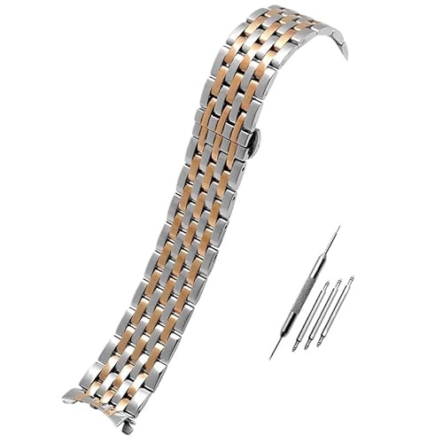 MGHN 18MM 20MM 22MM Edelstahl-Armband for Herren und Damen, gebogenes Schnellverschluss-Armband(Color:A-silver-rose gold,Size:18mm) von MGHN