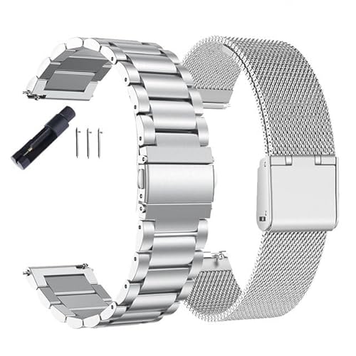 MGHN 18mm 20mm 22mm 24mm Breite Schnellverschluss Voll Edelstahl Armband Armbanduhr Universal Flachkopf Uhrenarmband Zubehör (Color : SilverB, Size : 20mm) von MGHN