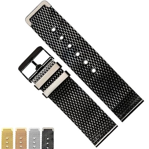 MGHN 18mm 20mm 22mm 24mm Edelstahl Armband Strap Universal Männer Frauen Mesh Armband Zubehör(Color:Schwarz,Size:24mm) von MGHN