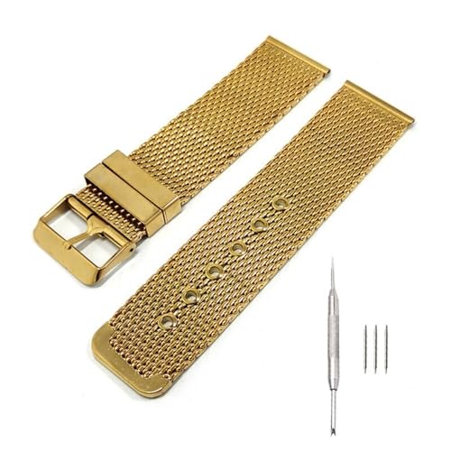 MGHN 18mm 20mm 22mm 24mm Edelstahl Dornschließe Armband Mesh Universal End Uhrenarmband(Color:Gold,Size:24mm) von MGHN