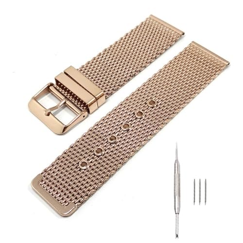 MGHN 18mm 20mm 22mm 24mm Edelstahl Dornschließe Armband Mesh Universal End Uhrenarmband(Color:Rose Gold,Size:20mm) von MGHN