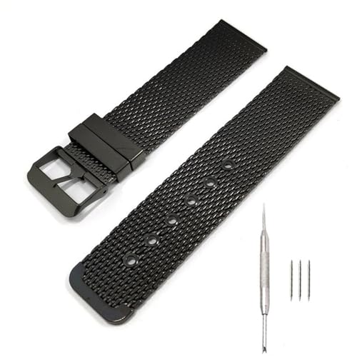 MGHN 18mm 20mm 22mm 24mm Edelstahl Dornschließe Armband Mesh Universal End Uhrenarmband(Color:Schwarz,Size:18mm) von MGHN