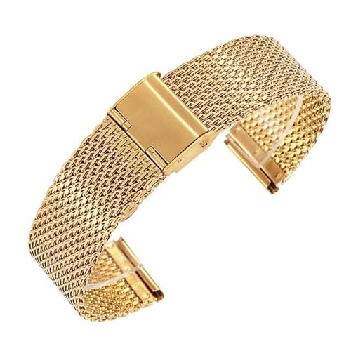 MGHN 18mm 20mm 22mm 24mm Edelstahl Mesh Band Armbanduhr Riemen Armband for Männer Frauen Universal Armbanduhr(Color:Gold,Size:24mm) von MGHN