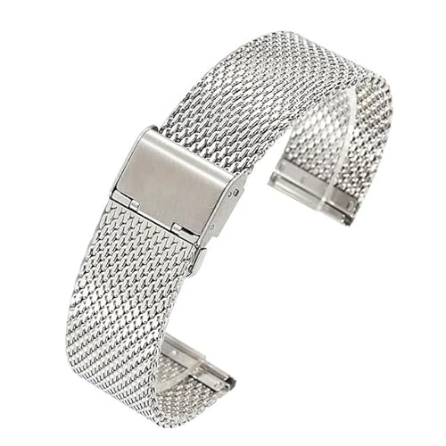 MGHN 18mm 20mm 22mm 24mm Edelstahl Mesh Band Armbanduhr Riemen Armband for Männer Frauen Universal Armbanduhr(Color:Silver,Size:20mm) von MGHN