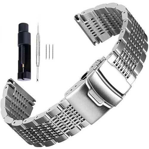MGHN 18mm 20mm 22mm 24mm Mesh Edelstahl Uhrenarmband Armbänder Armband Schnalle gebürstet/poliert (Color : Silver, Size : 18mm) von MGHN